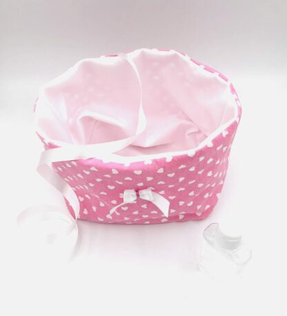 Panière rose avec noeud satin blanc – Image 3