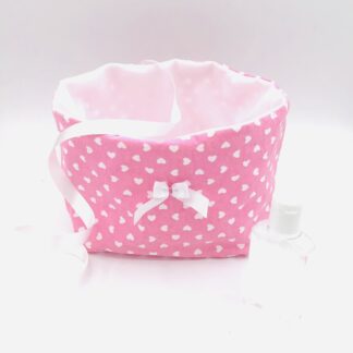 Panière rose avec noeud satin blanc